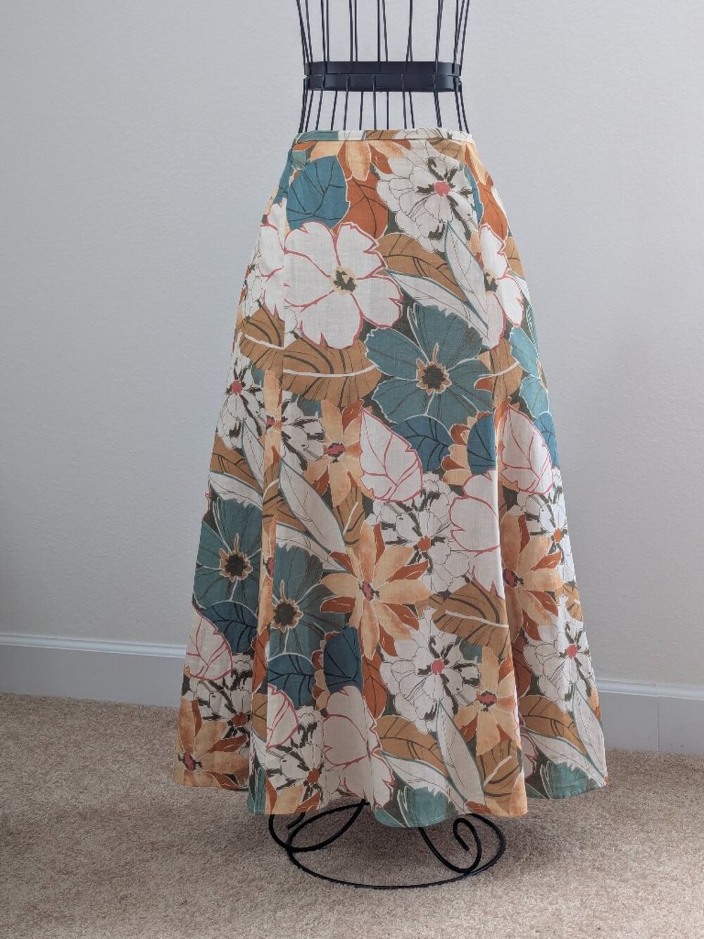 Jones Wear Linen Cotton Floral A-Line Midi Skirt Size 14